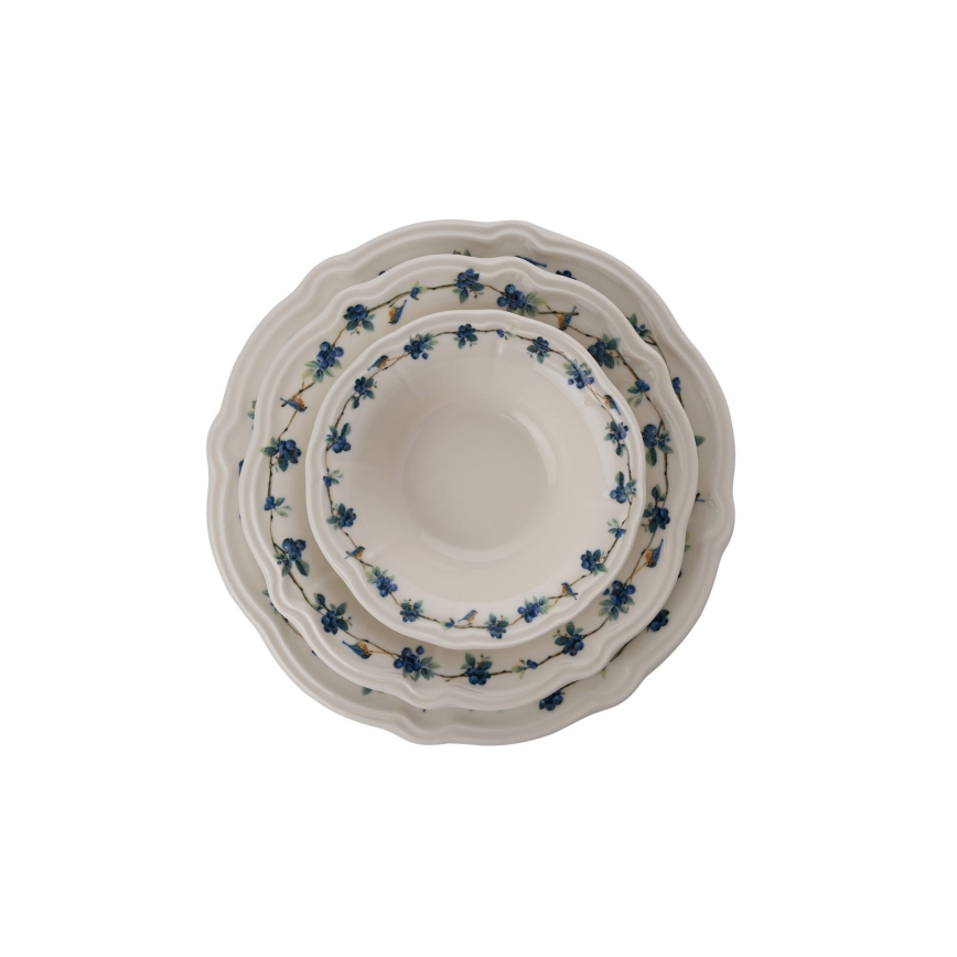 24-dielna jedálenská súprava, biela/modrá, porcelán