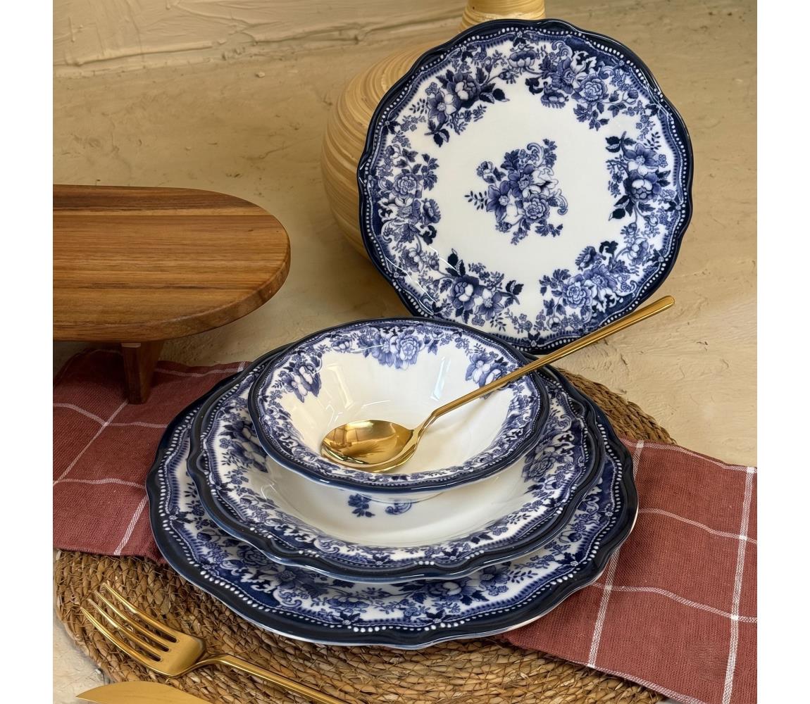 24-dielna jedálenská súprava, biela/modrá, porcelán 667PRS1163