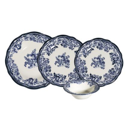 24-dielna jedálenská súprava, biela/modrá, porcelán