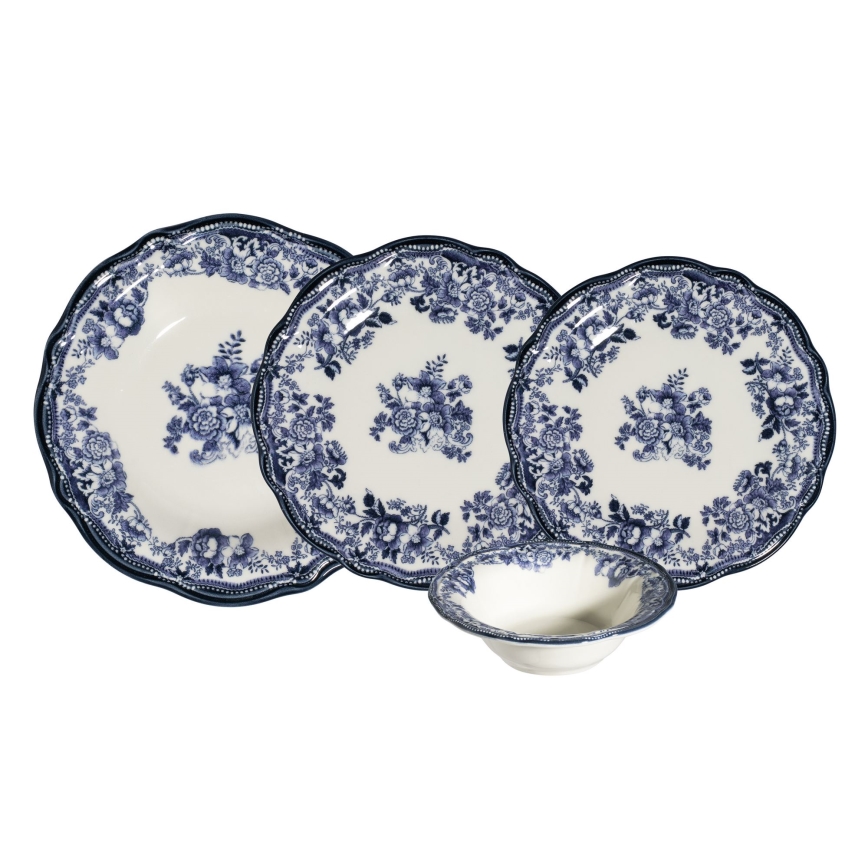 24-dielna jedálenská súprava, biela/modrá, porcelán