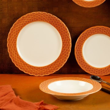 24-dielna jedálenská súprava biela/oranžová/porcelán