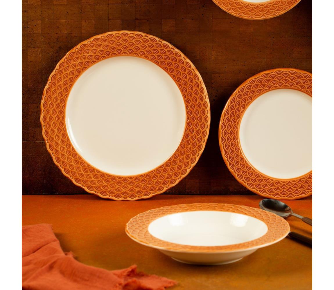 24-dielna jedálenská súprava biela/oranžová/porcelán 667PRS1156