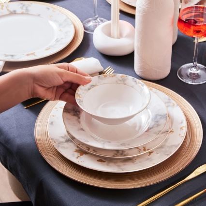 24-dielna jedálenská súprava, biela/šedá, z porcelánu