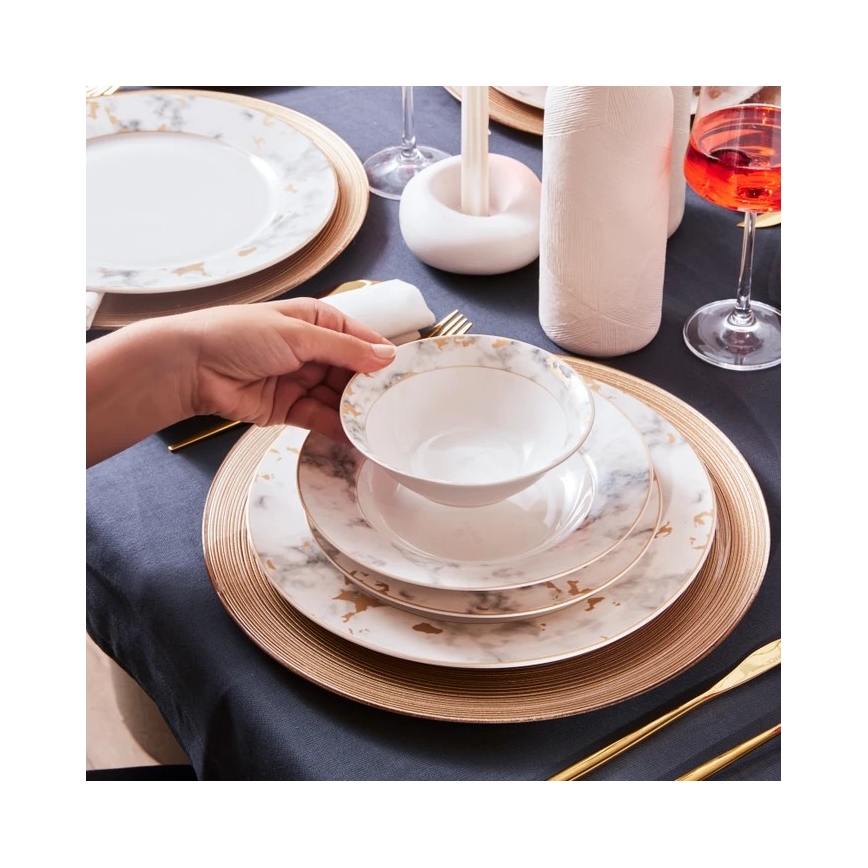 24-dielna jedálenská súprava, biela/šedá, z porcelánu