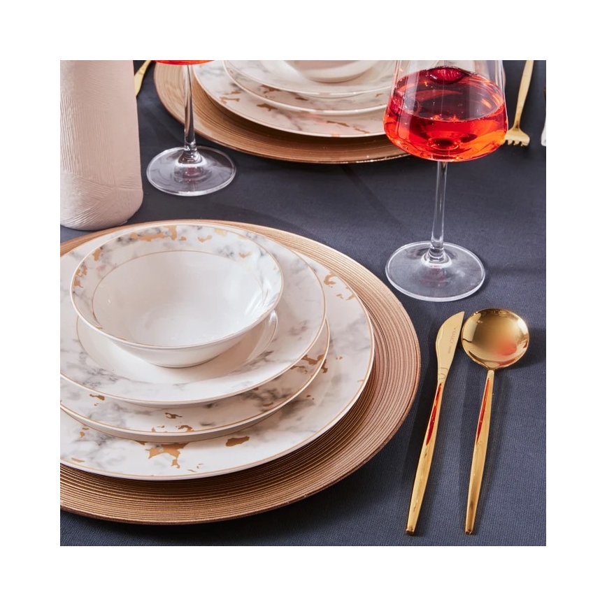 24-dielna jedálenská súprava, biela/šedá, z porcelánu