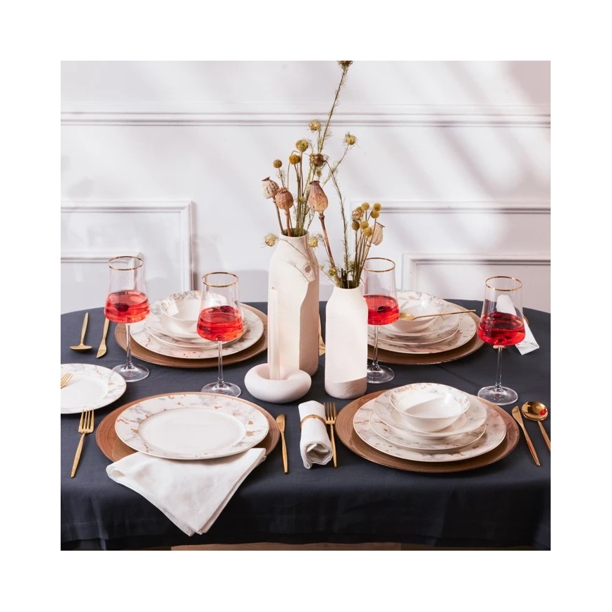 24-dielna jedálenská súprava, biela/šedá, z porcelánu