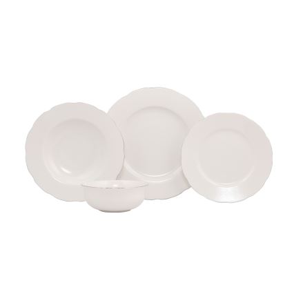 24-dielna jedálenská súprava, biela/strieborná, porcelán