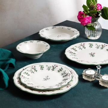 24-dielna jedálenská súprava, biela/zelená/červená, porcelánová