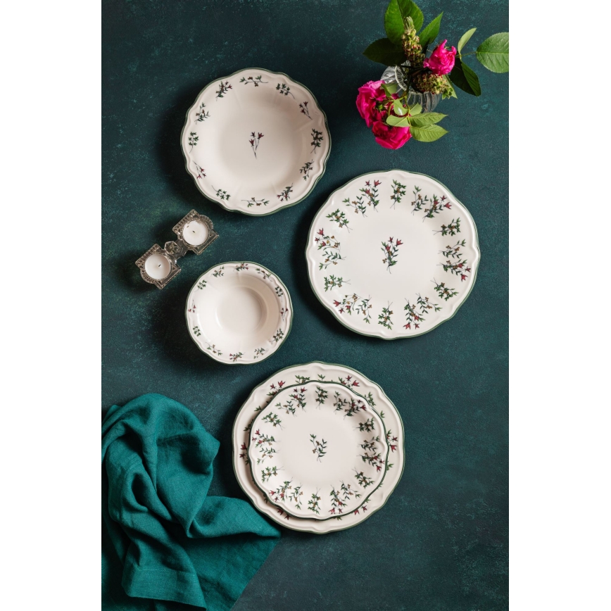 24-dielna jedálenská súprava, biela/zelená/červená, porcelánová