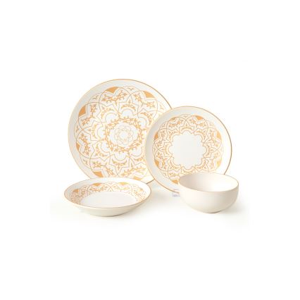 24-dielna jedálenská súprava, biela/zlatá, keramika
