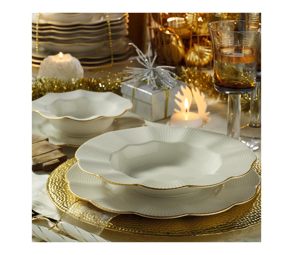 24-dielna jedálenská súprava biela/zlatá/porcelán 710KTP2482