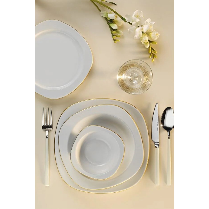 24-dielna jedálenská súprava biela/zlatá/porcelán