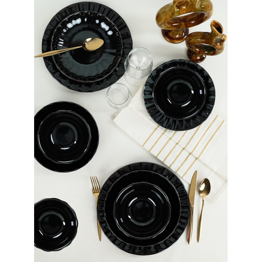 24-dielna jedálenská súprava čierna/kamenina