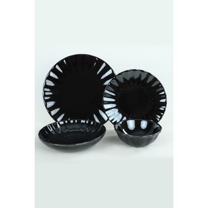 24-dielna jedálenská súprava čierna/kamenina