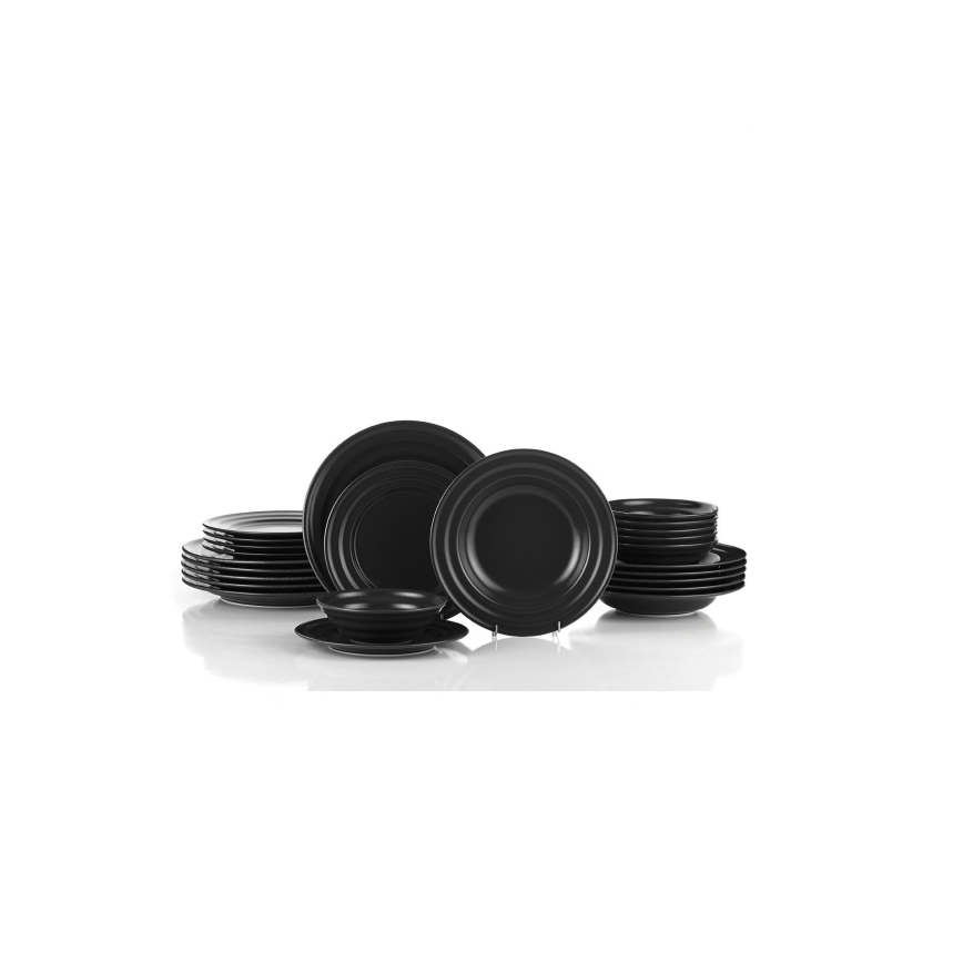 24-dielna jedálenská súprava, čierna/porcelán
