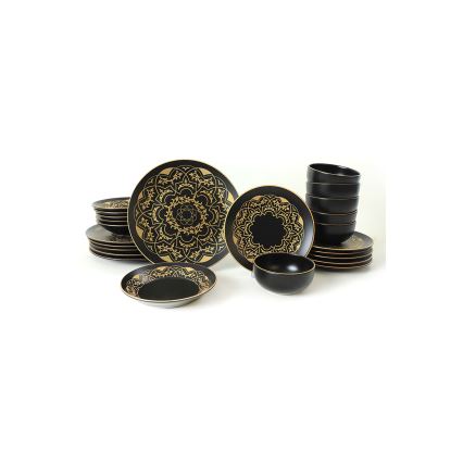 24-dielna jedálenská súprava, čierna/zlatá, keramika