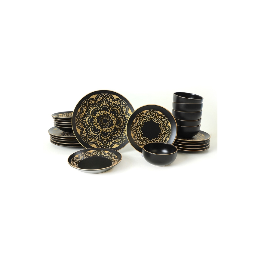 24-dielna jedálenská súprava, čierna/zlatá, keramika