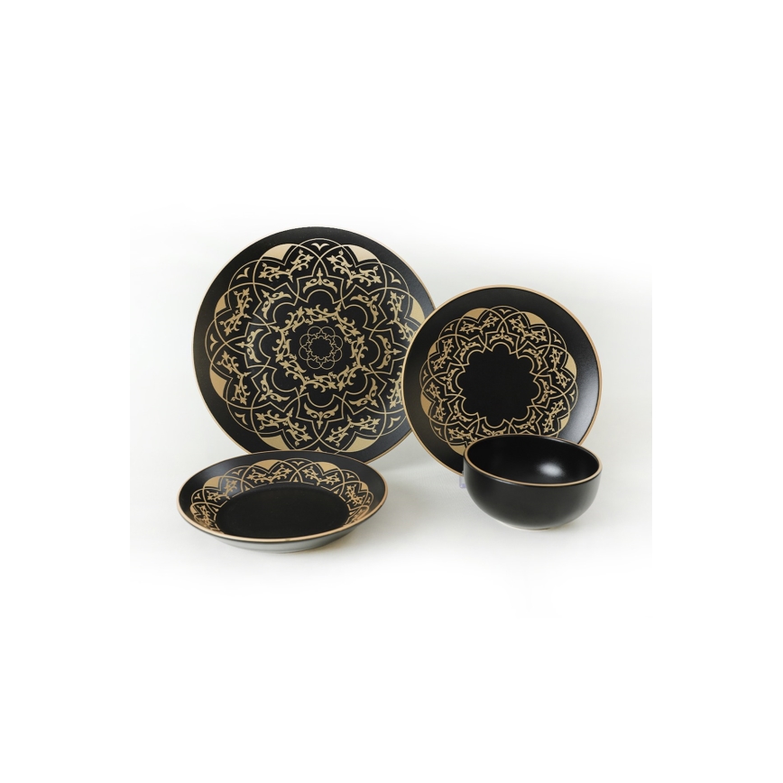 24-dielna jedálenská súprava, čierna/zlatá, keramika
