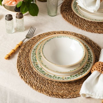 24-dielna jedálenská súprava, krémová/béžová/zelená, porcelán