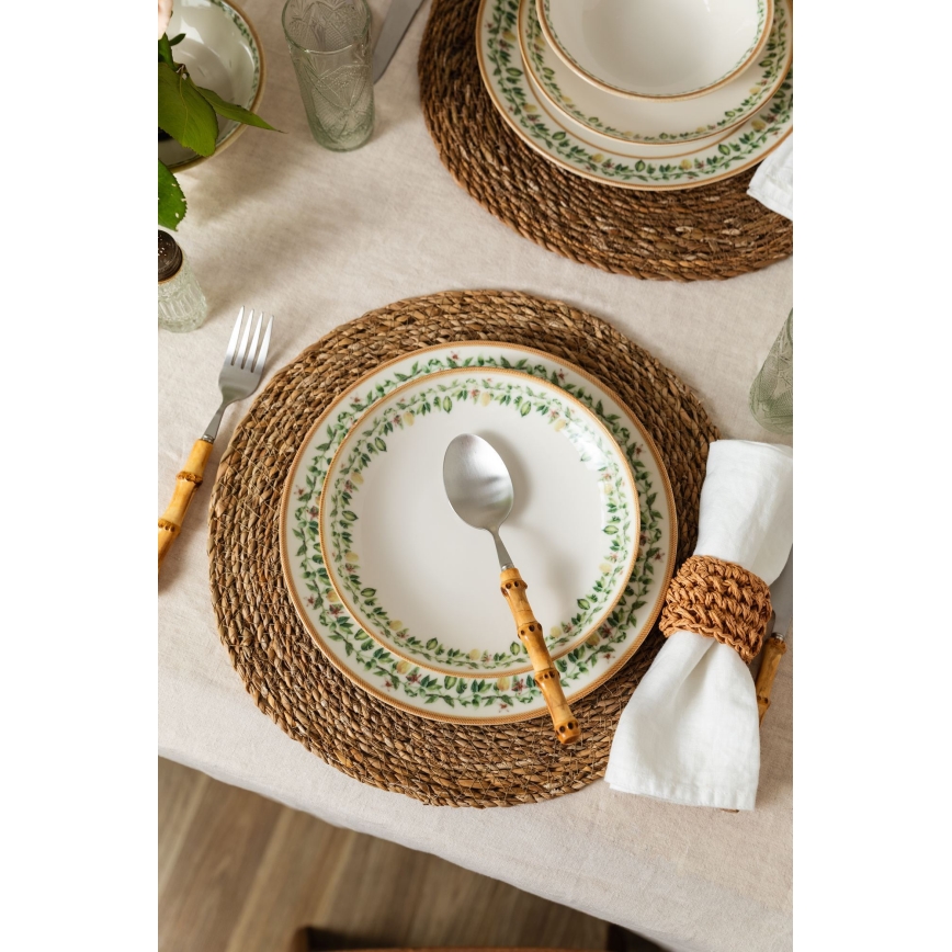 24-dielna jedálenská súprava, krémová/béžová/zelená, porcelán