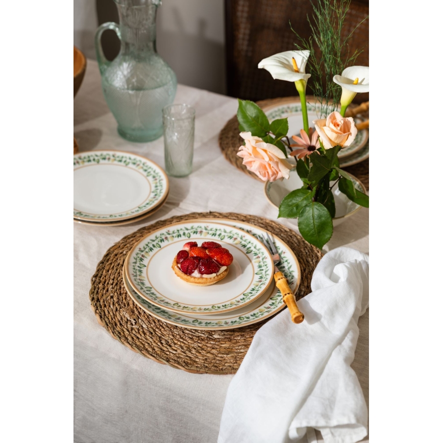 24-dielna jedálenská súprava, krémová/béžová/zelená, porcelán