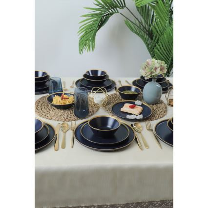 24-dielna jedálenská súprava, modrá/zlatá, keramika