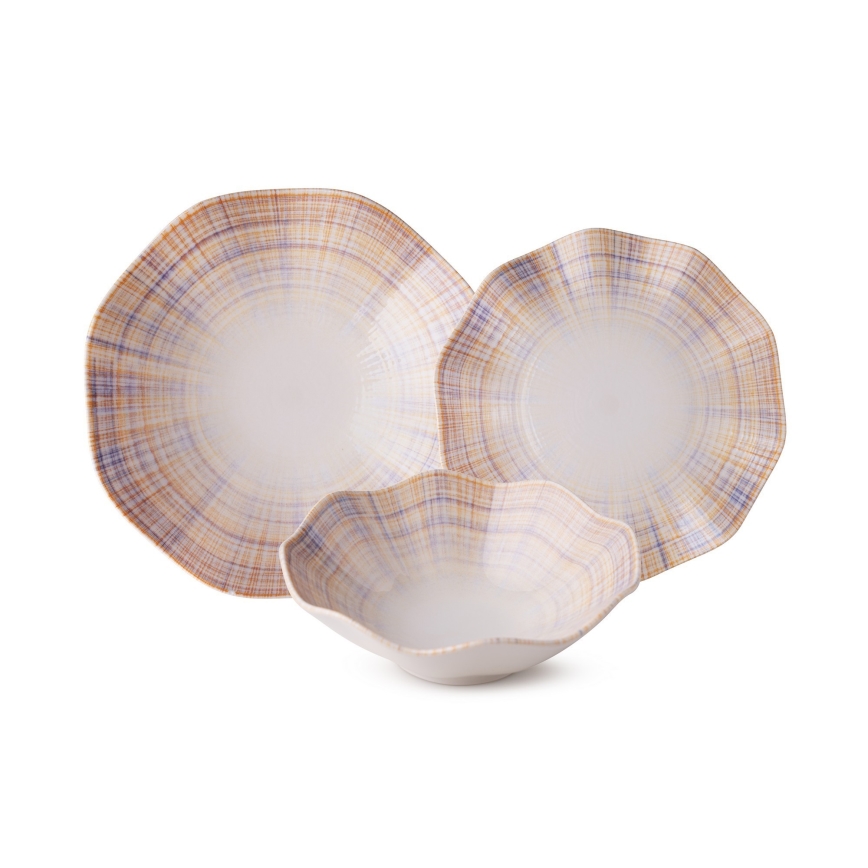 24-dielna jedálenská súprava, oranžová/modrá, porcelán