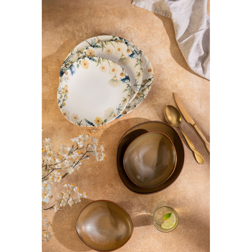 24-dielna jedálenská súprava pestrofarebná/hnedá/porcelán