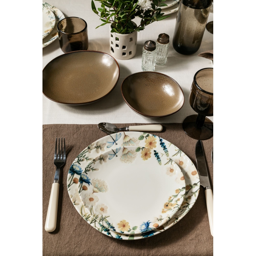 24-dielna jedálenská súprava pestrofarebná/hnedá/porcelán