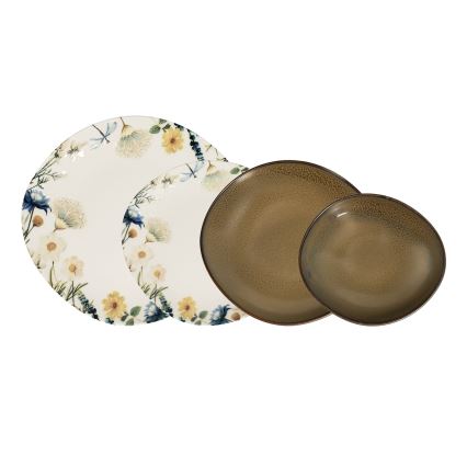 24-dielna jedálenská súprava pestrofarebná/hnedá/porcelán