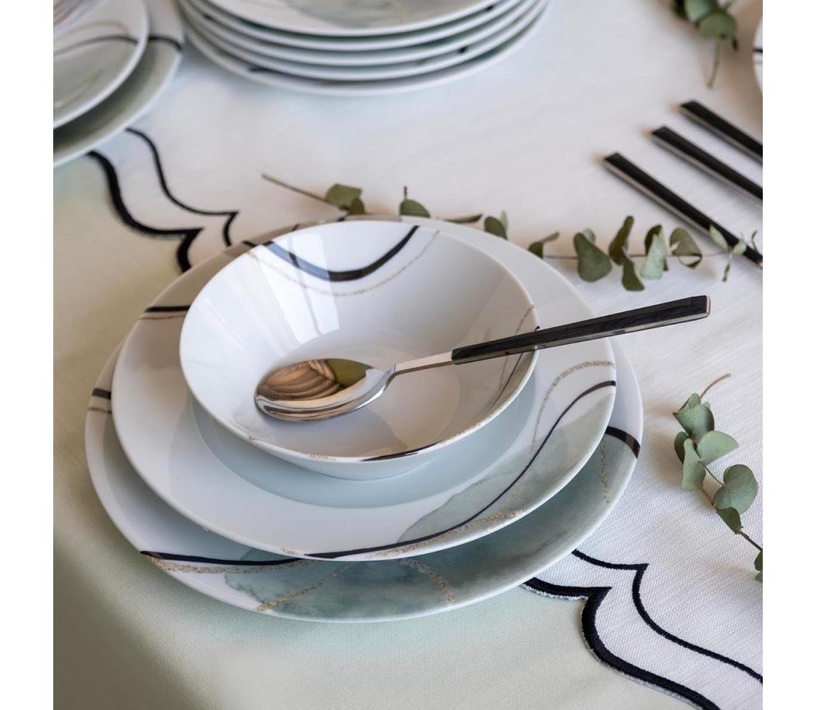 24-dielna jedálenská súprava, sivá/zelená, porcelán 719KTP9882