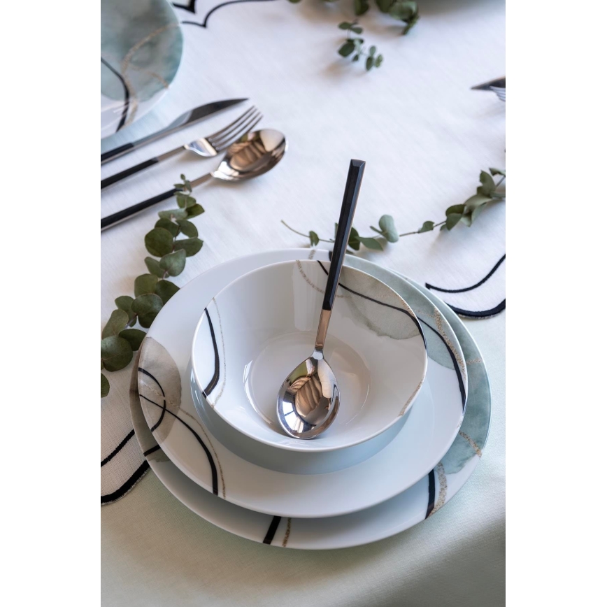 24-dielna jedálenská súprava, sivá/zelená, porcelán