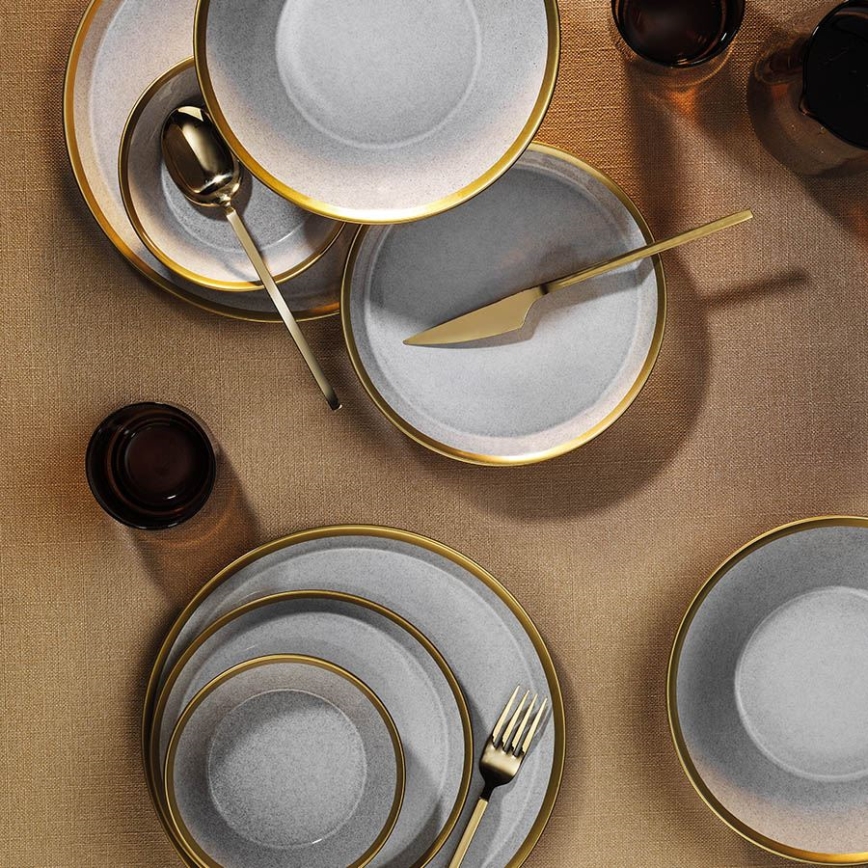 24-dielna jedálenská súprava sivá/zlatá/porcelán