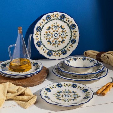 24-dielna jedálenská súprava z porcelánu, biela/modrá/žltá