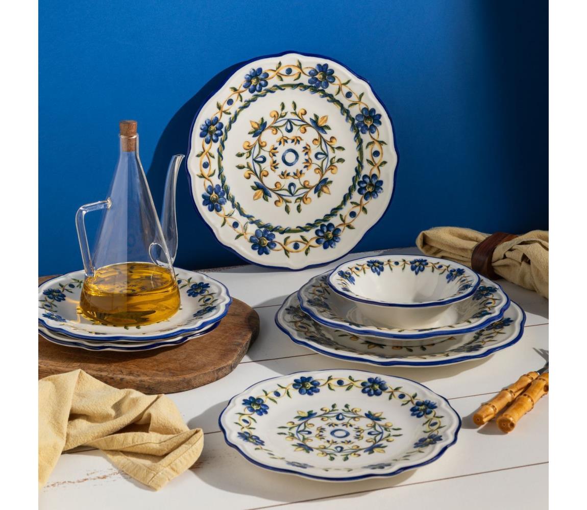 24-dielna jedálenská súprava z porcelánu, biela/modrá/žltá 667PRS1119