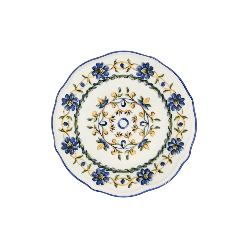 24-dielna jedálenská súprava z porcelánu, biela/modrá/žltá