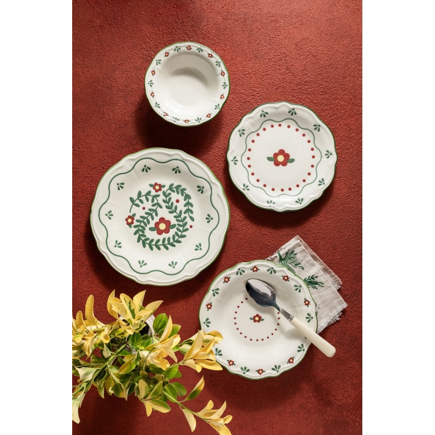 24-dielna pestrofarebná jedálenská sada z porcelánu