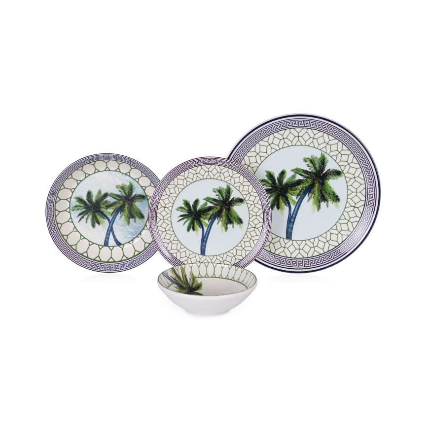 24-dielna pestrofarebná jedálenská súprava, keramická