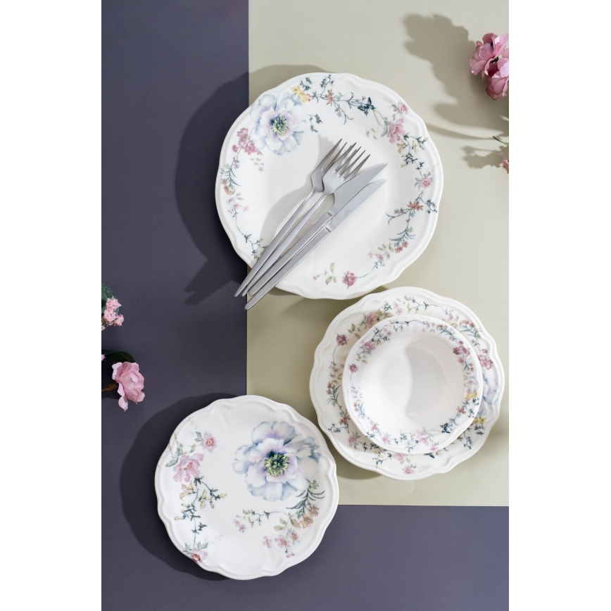 24-dielna pestrofarebná jedálenská súprava z porcelánu