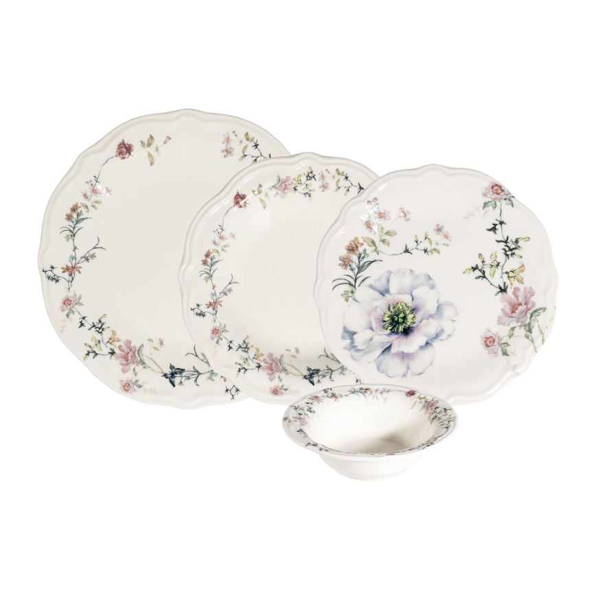 24-dielna pestrofarebná jedálenská súprava z porcelánu
