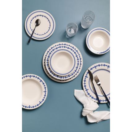 24-dielna porcelánová jedálenská súprava, biela/modrá