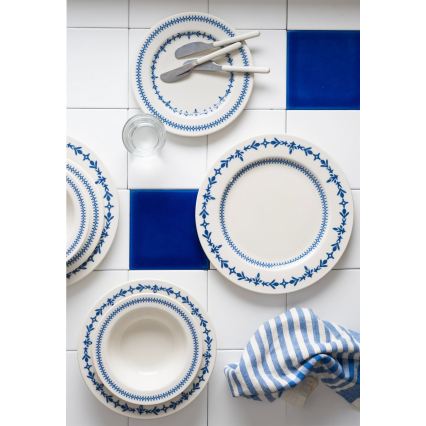 24-dielna porcelánová jedálenská súprava, biela/modrá