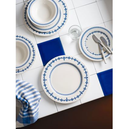24-dielna porcelánová jedálenská súprava, biela/modrá