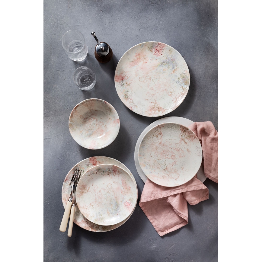 24-dielová jedálenská súprava, ružová/béžová, porcelán