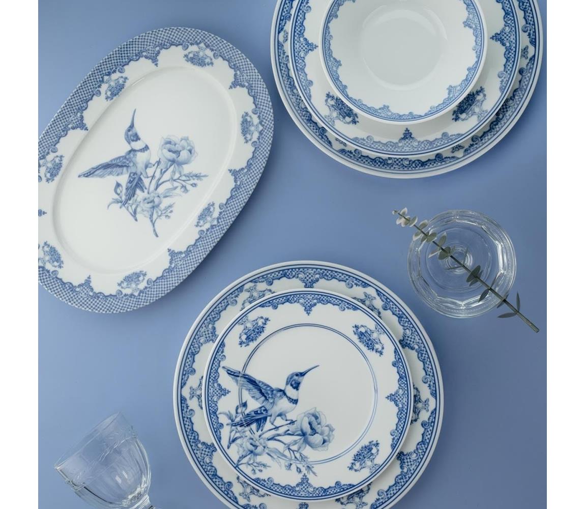 26-dielna jedálenská sada, biela/modrá, porcelán 710KTP3649