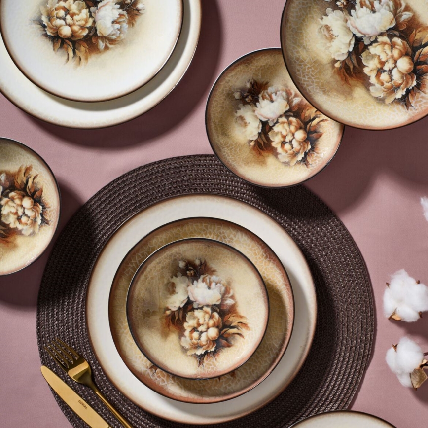 26-dielna jedálenská súprava, béžová/hnedá/biela, porcelán