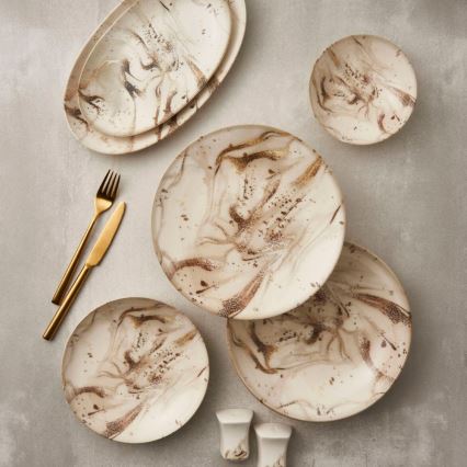 26-dielna jedálenská súprava, béžová/hnedá, porcelán