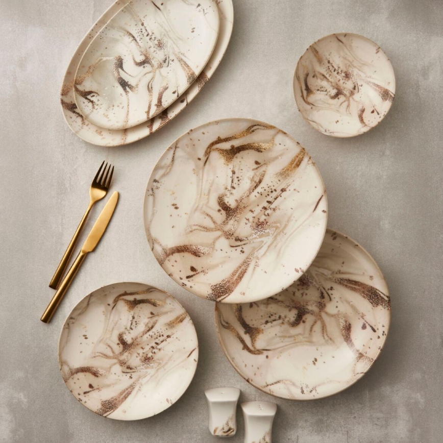 26-dielna jedálenská súprava, béžová/hnedá, porcelán