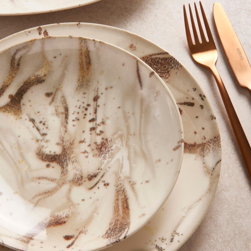 26-dielna jedálenská súprava, béžová/hnedá, porcelán