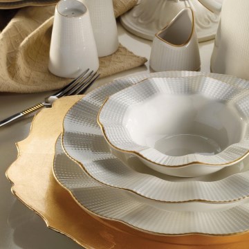 26-dielna jedálenská súprava, biela/zlatá, porcelán